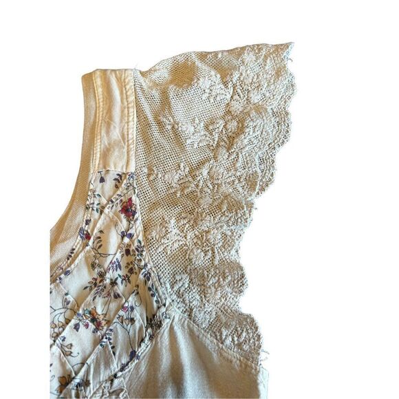 Sacred threads Large neutral Boho Bohemian lace ruffle sleeve dress minimalist - Picture 5 of 8